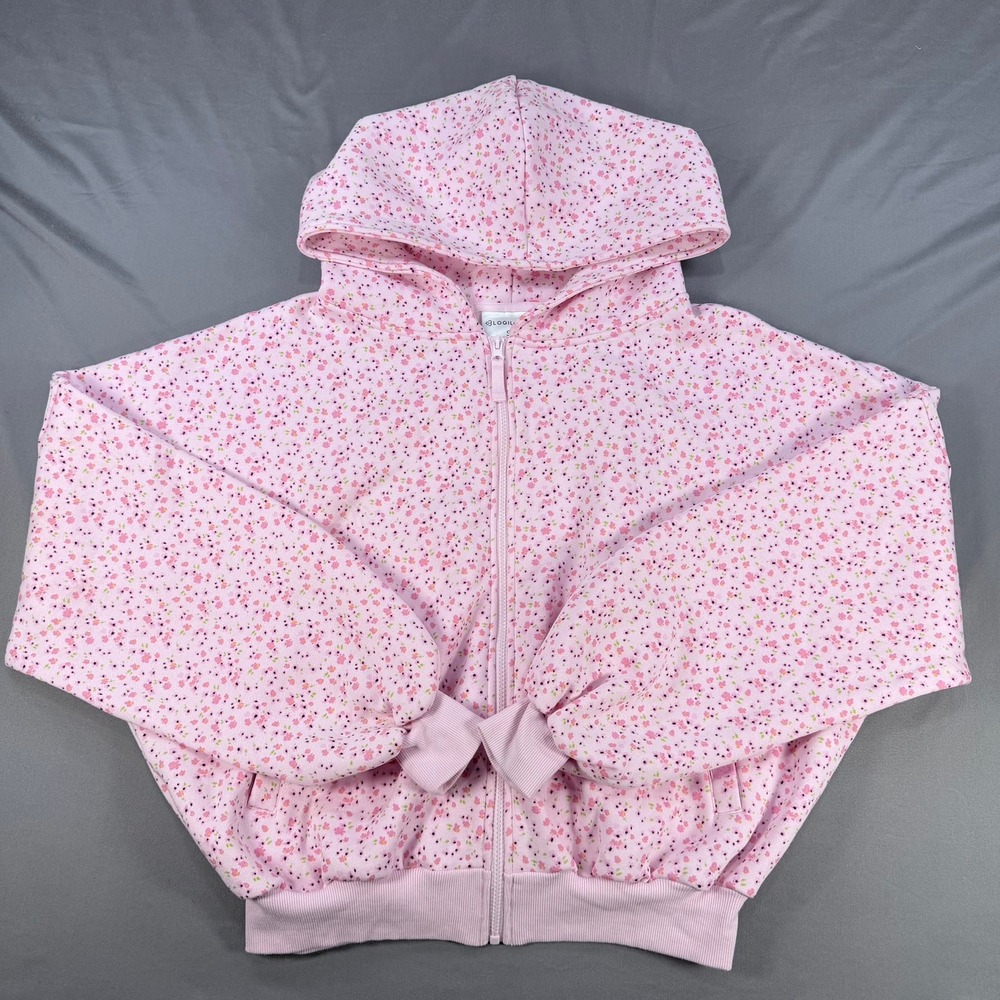 Blogilates Womens S Pink Floral Cotton Blend Marshmallow Hoodie Zip Up Oversized